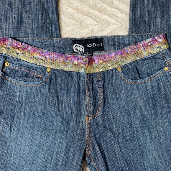 Eckered Sequin Waist Jeans Size 13 - Picture 8 of 10